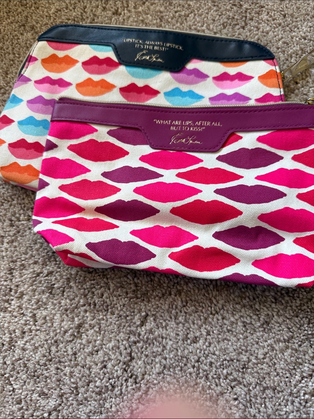 kate spade Lip Print Cosmetic Pouches - Pink, Magenta, Orange, Blue